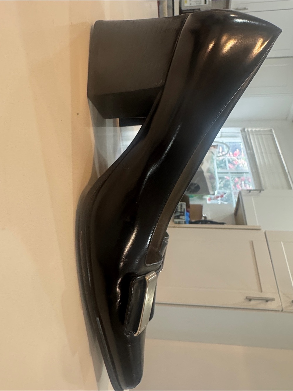 Prada Black Patent Leather Pointed Toe Mid Block Heel Pumps - Picture 16 of 17